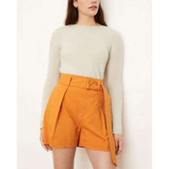 VINCE Women's Burnt Orange High Waist Belted Twill Pleated Shorts Size 12 NWT